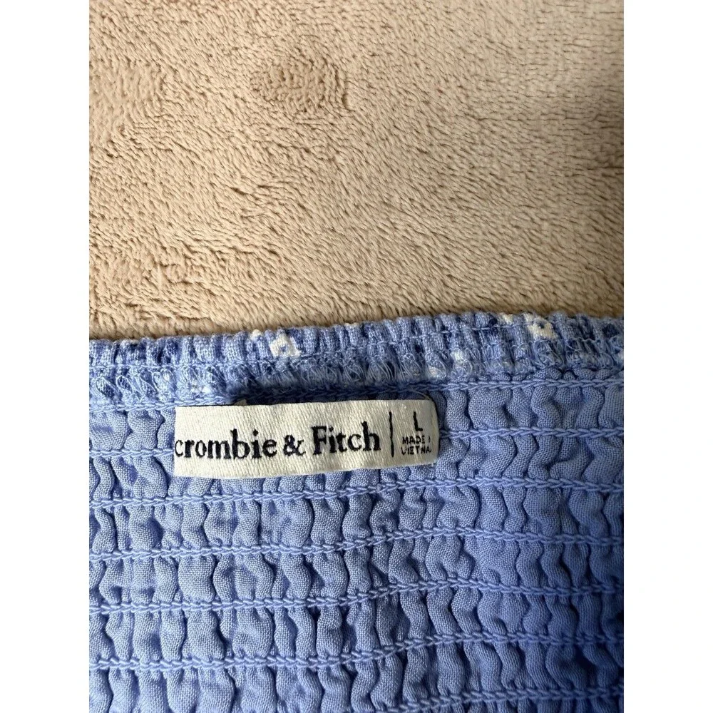 Abercrombie Women Blue Floral Smocked Crop Top Puff Sleeve Size L